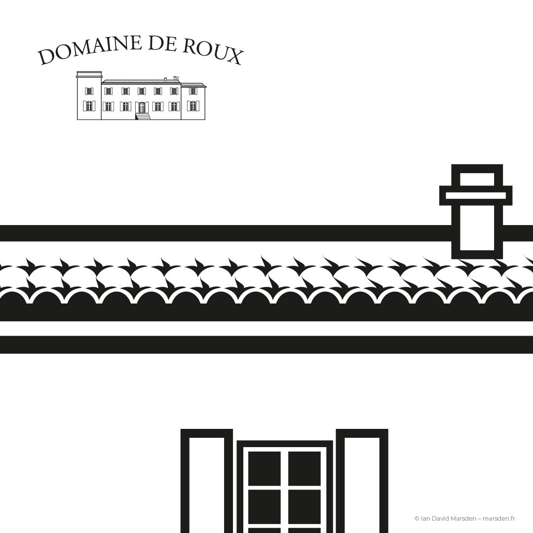 Vector logo detail of the Domaine de Roux château roof, used in branding for the French vineyard.