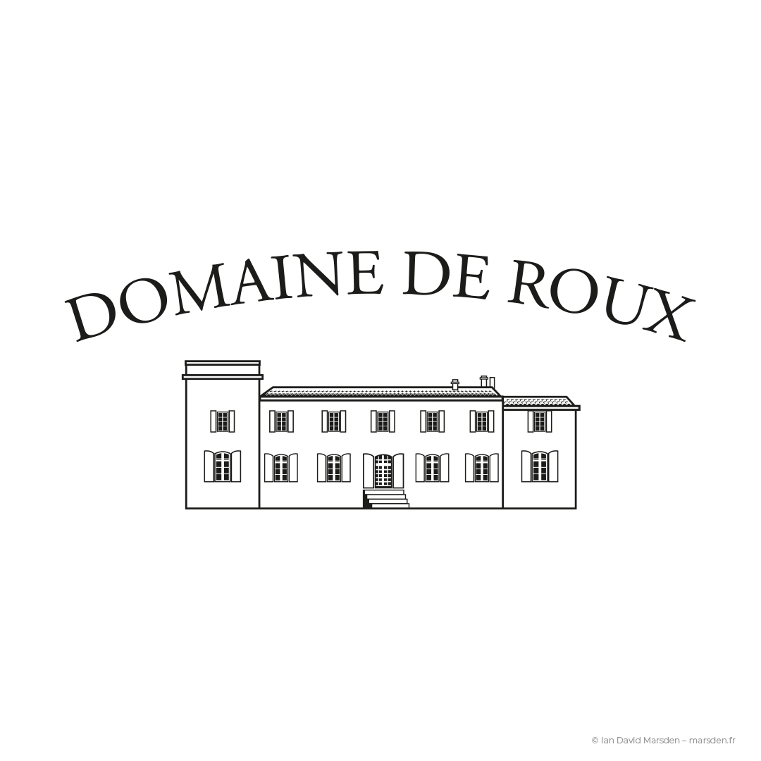 Black serif wordmark with line-art château illustration designed for French wine label branding.