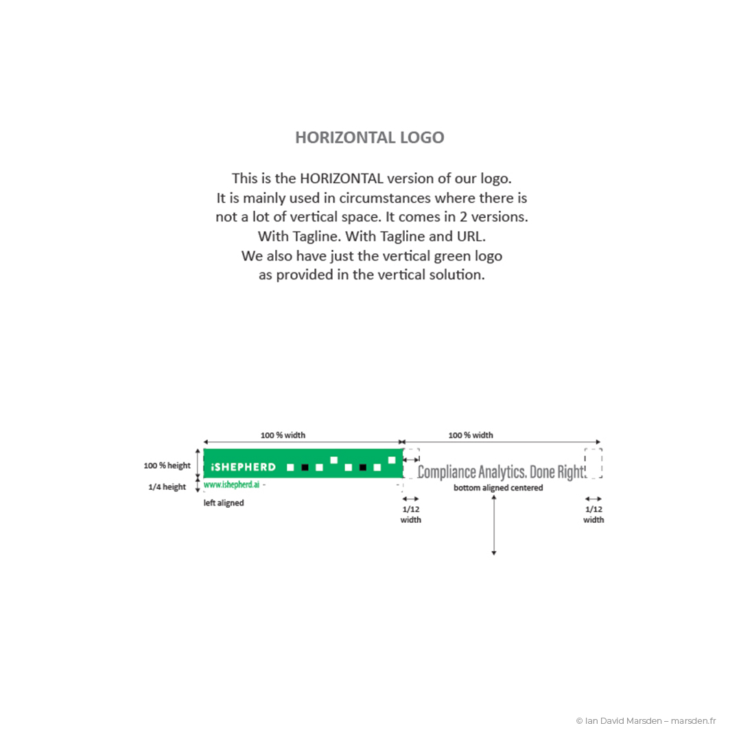 Logo identity variant from brand book showing side-by-side arrangement for the iSHEPHERD tech startup