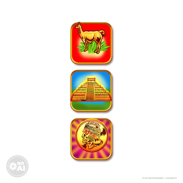 Inca Slots game symbols camel, temple, mask