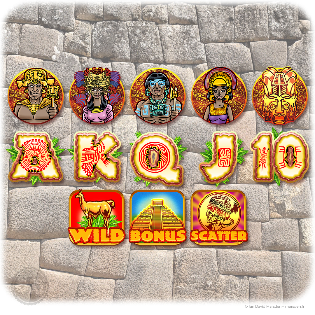 Inca Slots Facebook game interface and character icons