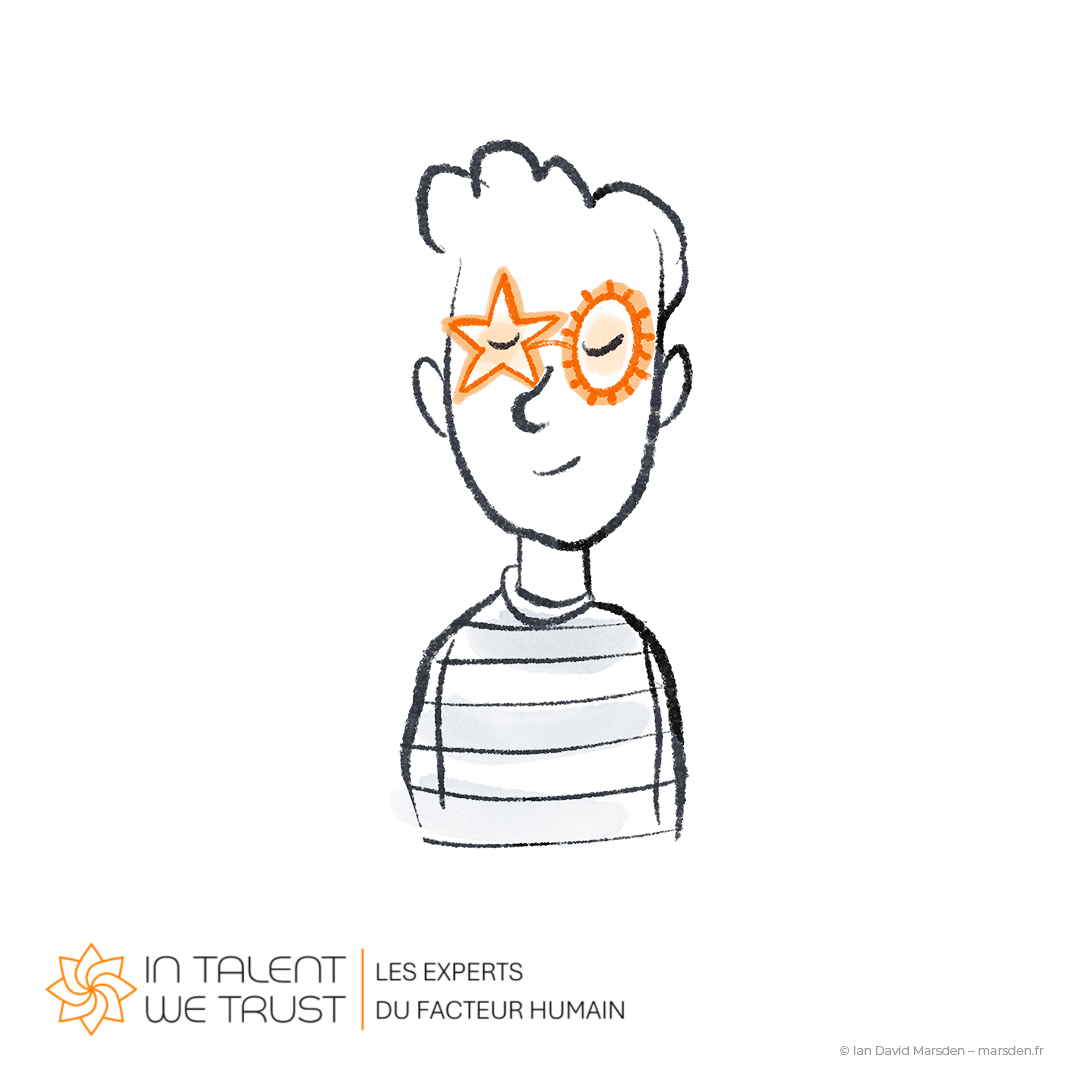 Single illustrated character with orange glasses, designed to signify individual perspective.