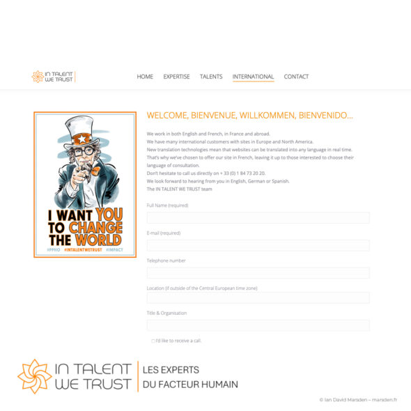 Modern Uncle Sam-style poster with slogan “In Talent We Trust”, HR campaign for PPHO, Paris.