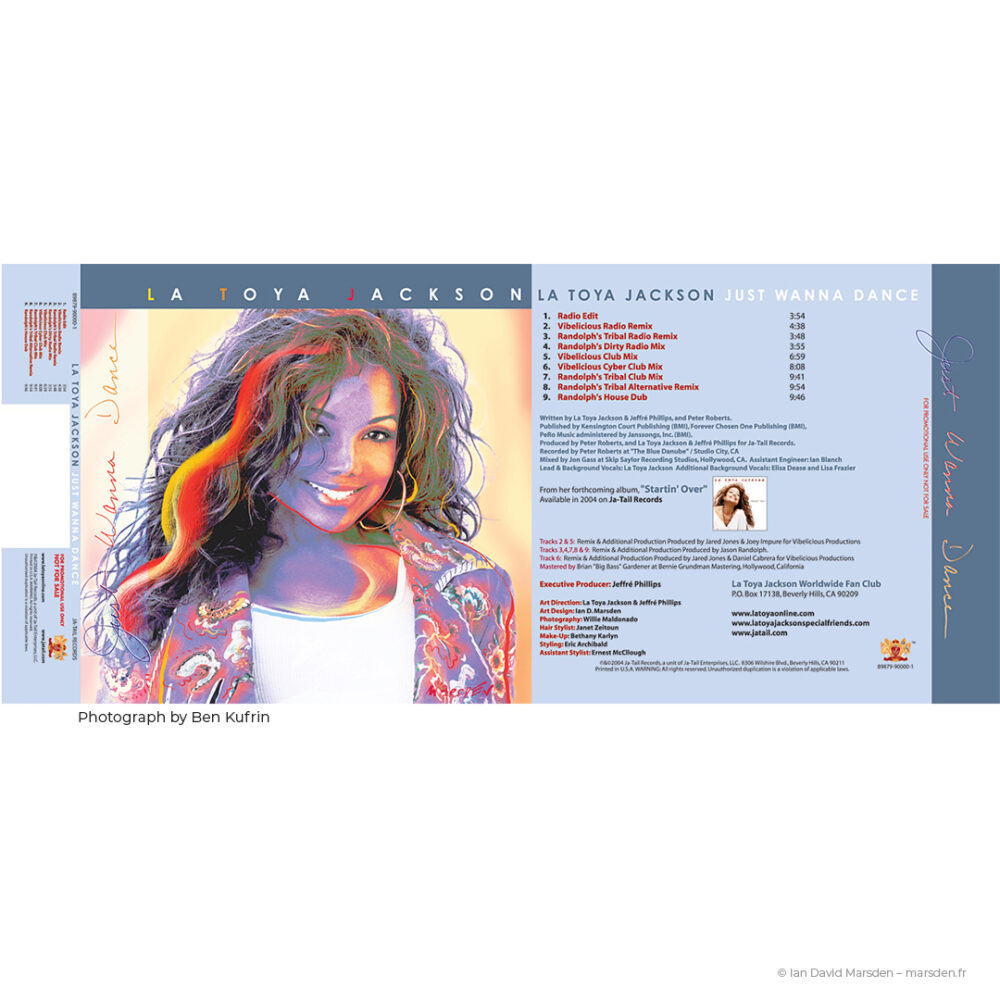 La Toya Jackson Just Wanna Dance CD packaging and inlay design by Ian David Marsden