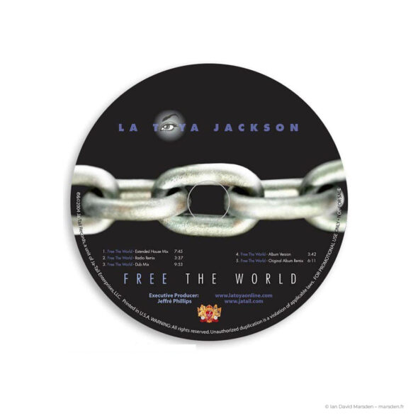 CD disc design with chain graphic for La Toya Jackson’s “Free the World”