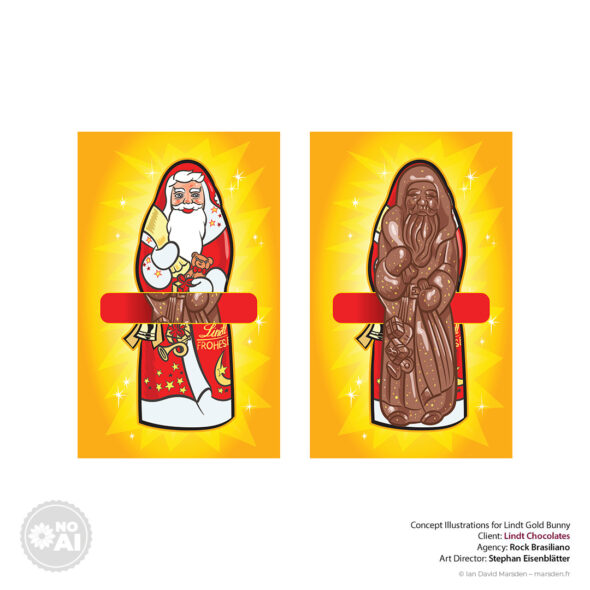 Lindt Santa with illustration and chocolate core