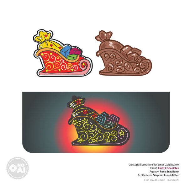 Glow-in-the-dark Lindt sleigh with gifts