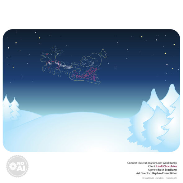 Stars forming Santa’s sleigh in a snowy winter sky