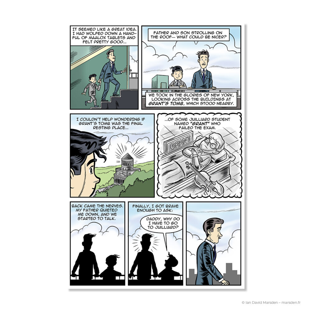 Comic scene from Marvin graphic novel showing Marvin and his father at Grant’s tomb