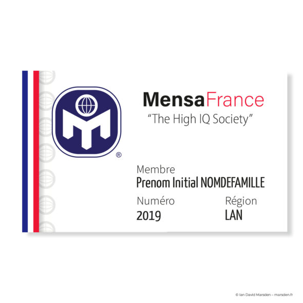 Conceptual identity card design for Mensa France members with simplified format and horizontal orientation
