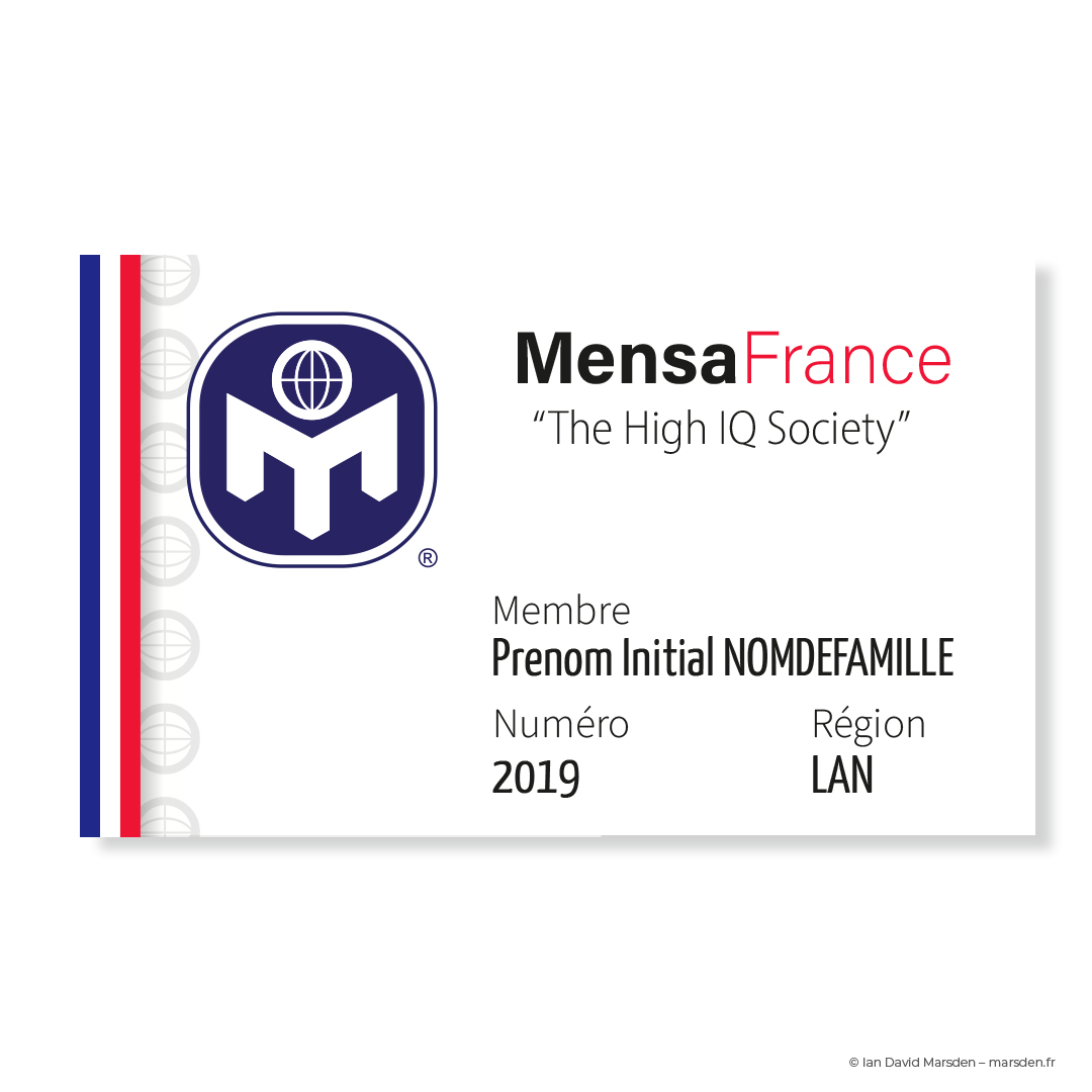 Conceptual identity card design for Mensa France members with simplified format and horizontal orientation