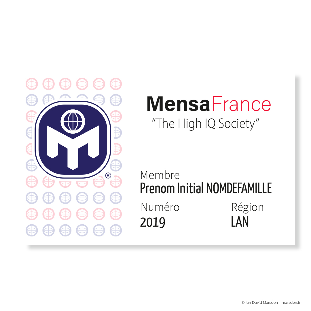Mensa France membership card with repeated logo pattern and modern layout style