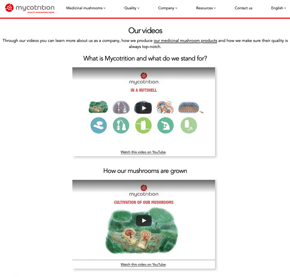 Illustrated explainer video visuals for Mycotrition Naturpilze with multilingual voiceover and character design by Ian David Marsden.