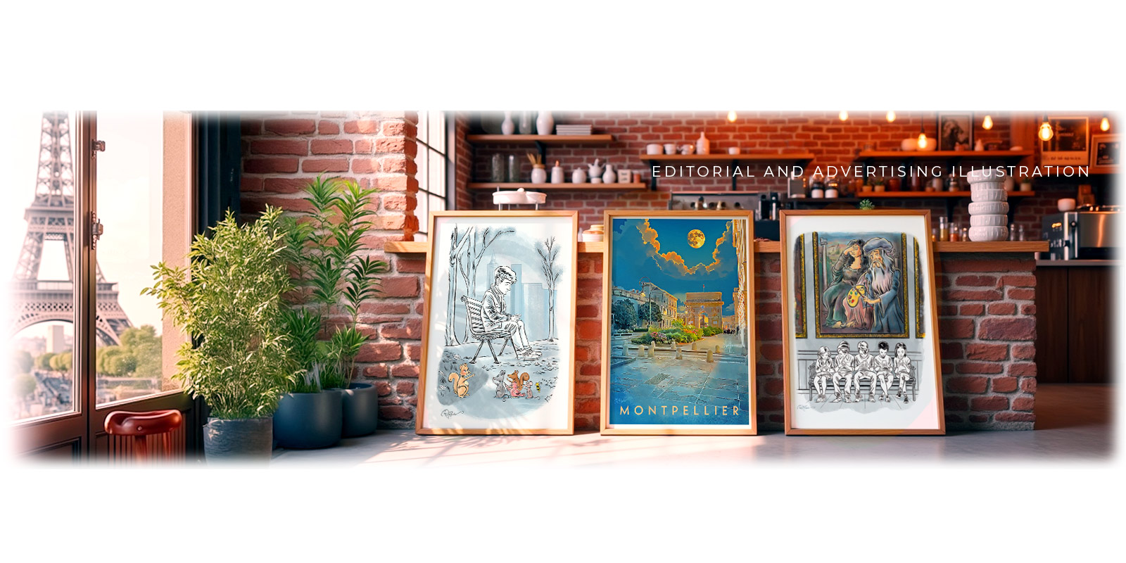 Poster art prints by Ian David Marsden featuring dragon slayer, cat, and Pic Saint Loup.
