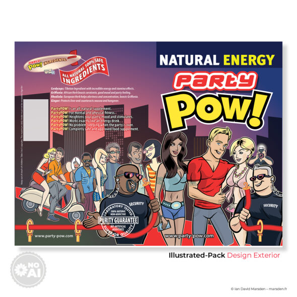 PartyPOW! VIP Club pack comic-style supplement design