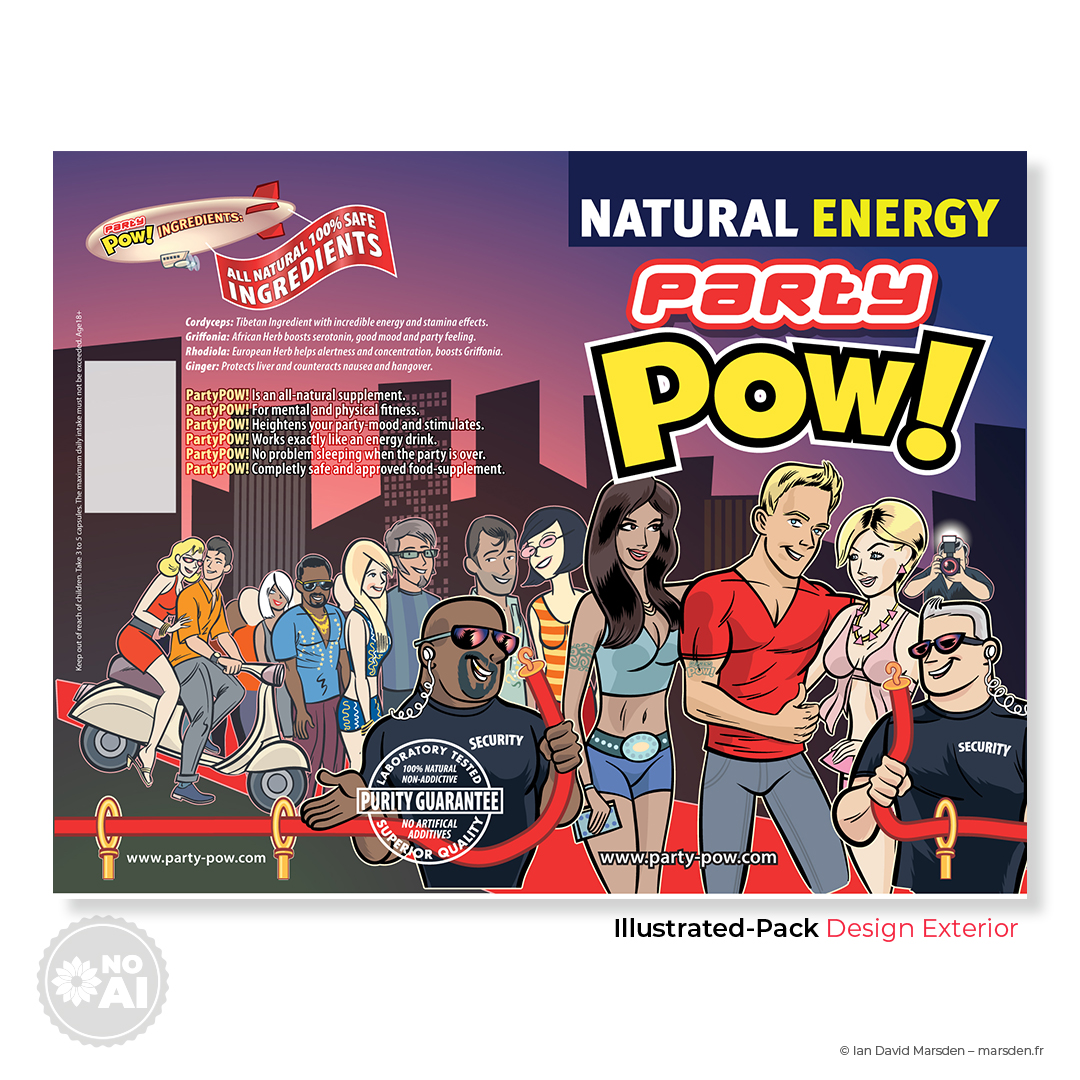 PartyPOW! VIP Club pack comic-style supplement design