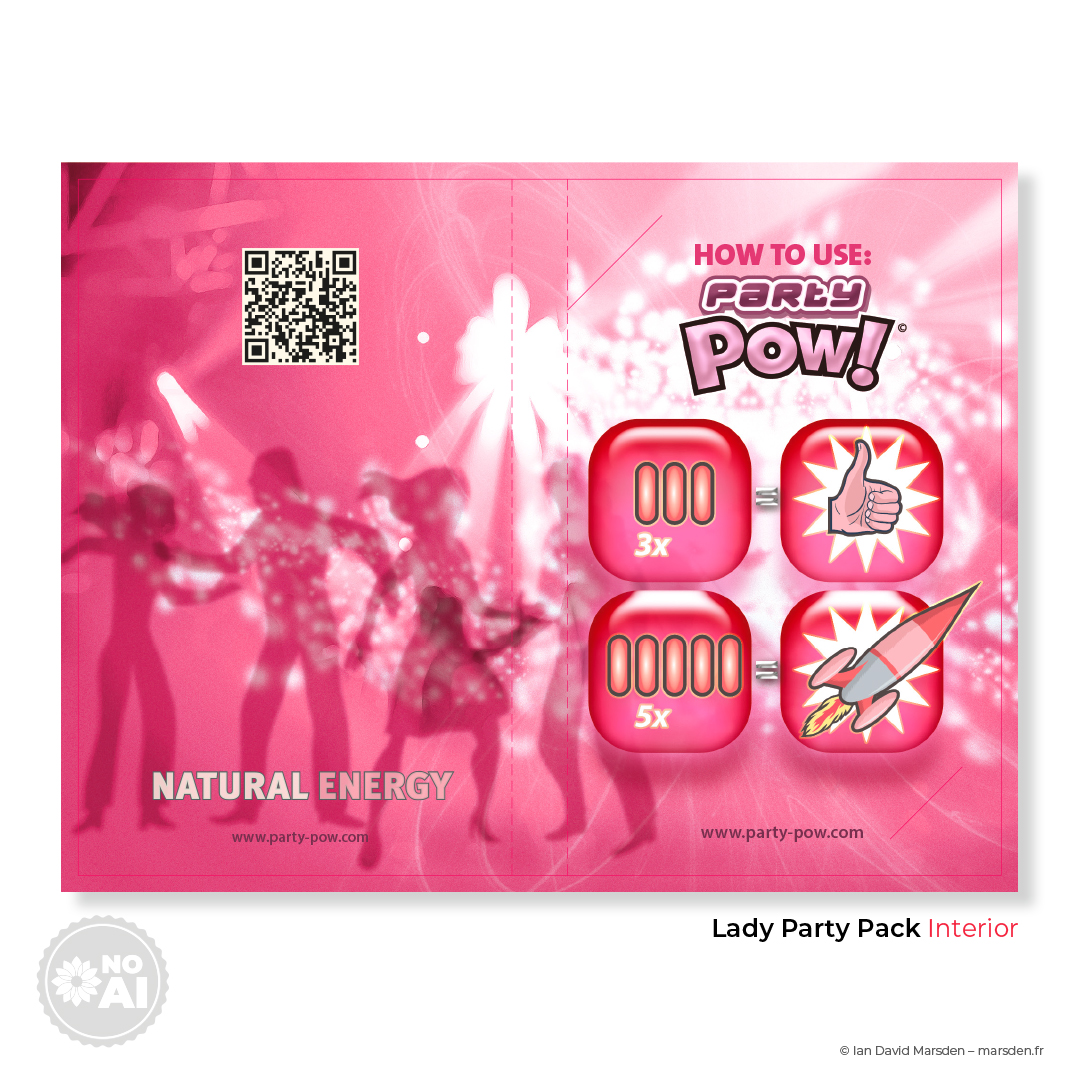 PartyPOW! Lady Pack open with capsules and usage icons