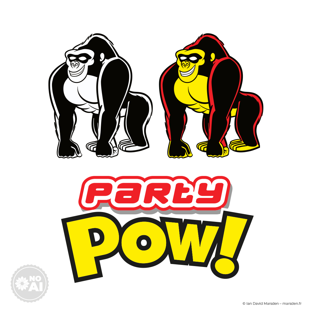PartyPOW! gorilla mascot illustration – vector branding character