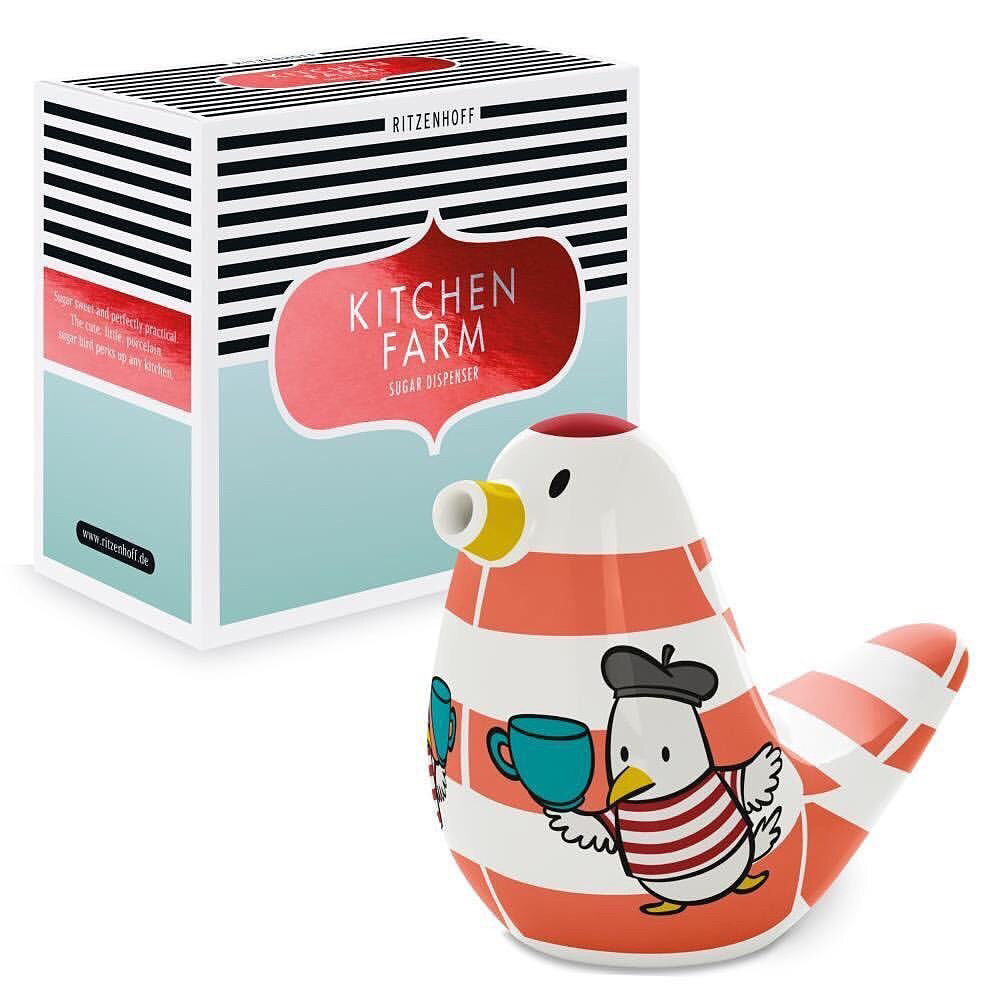 Ritzenhoff sugar bird dispenser with whimsical cartoon bird design by Ian David Marsden.