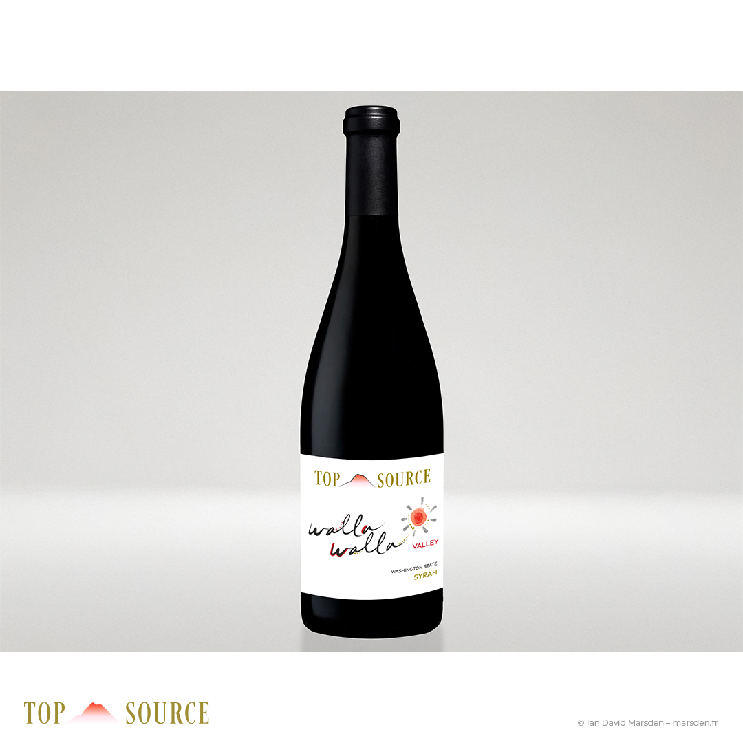 Product rendering of Walla Walla Syrah label applied to wine bottle