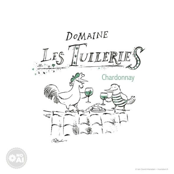 Chardonnay wine label illustration Domaine Les Tuileries