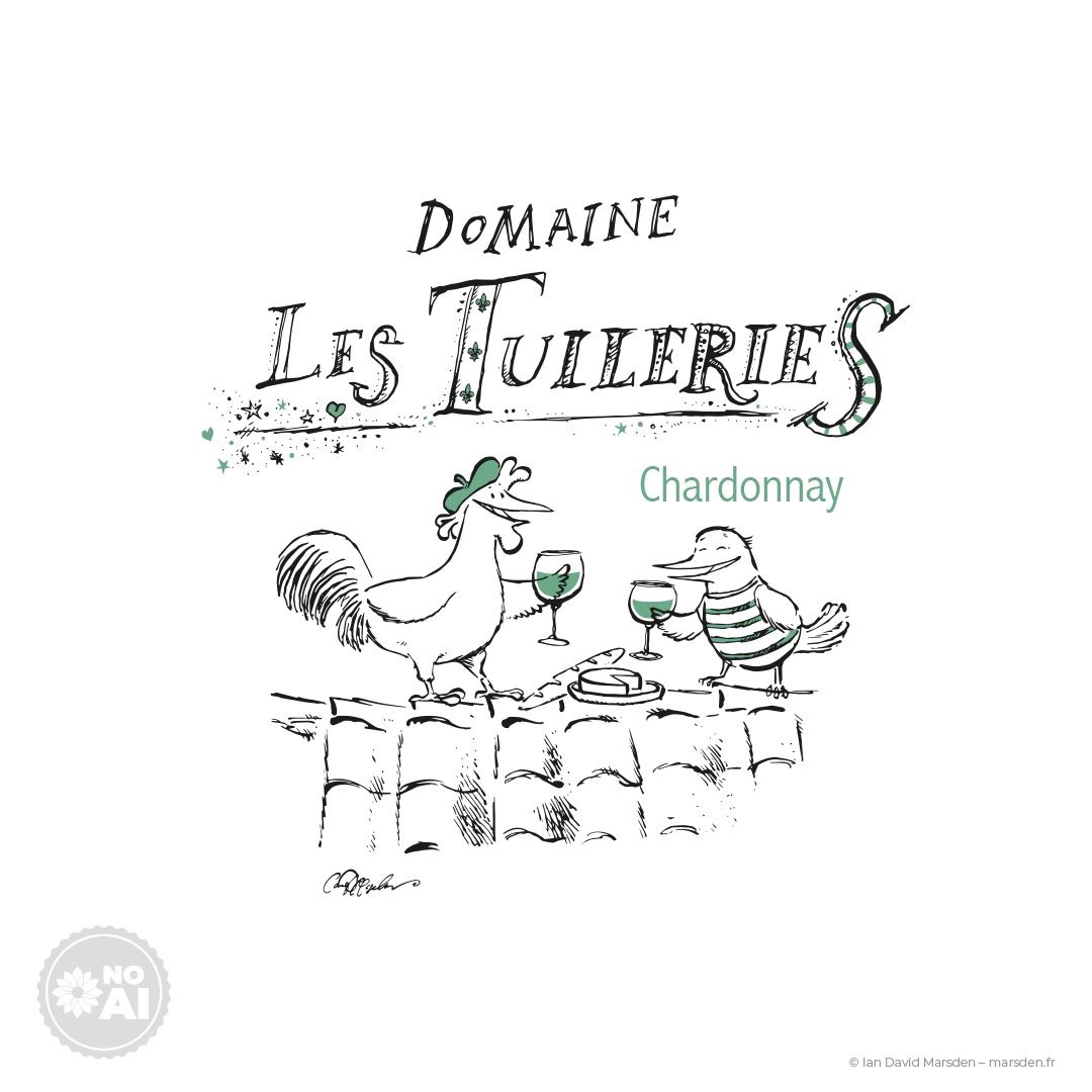 Chardonnay wine label illustration Domaine Les Tuileries