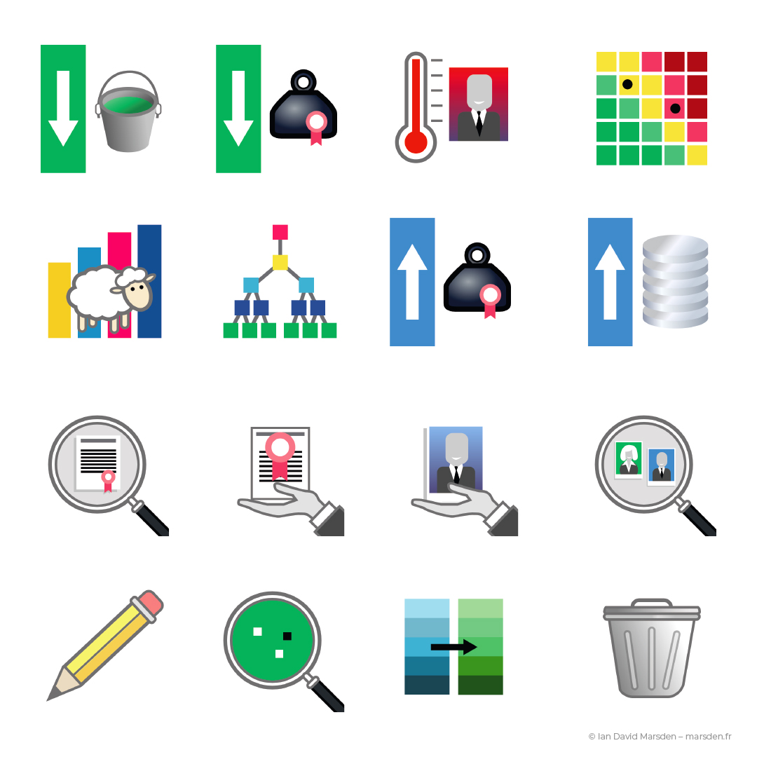TRM360 dashboard icon system for download, sync, export, progress, and alert functions – designed in vector format