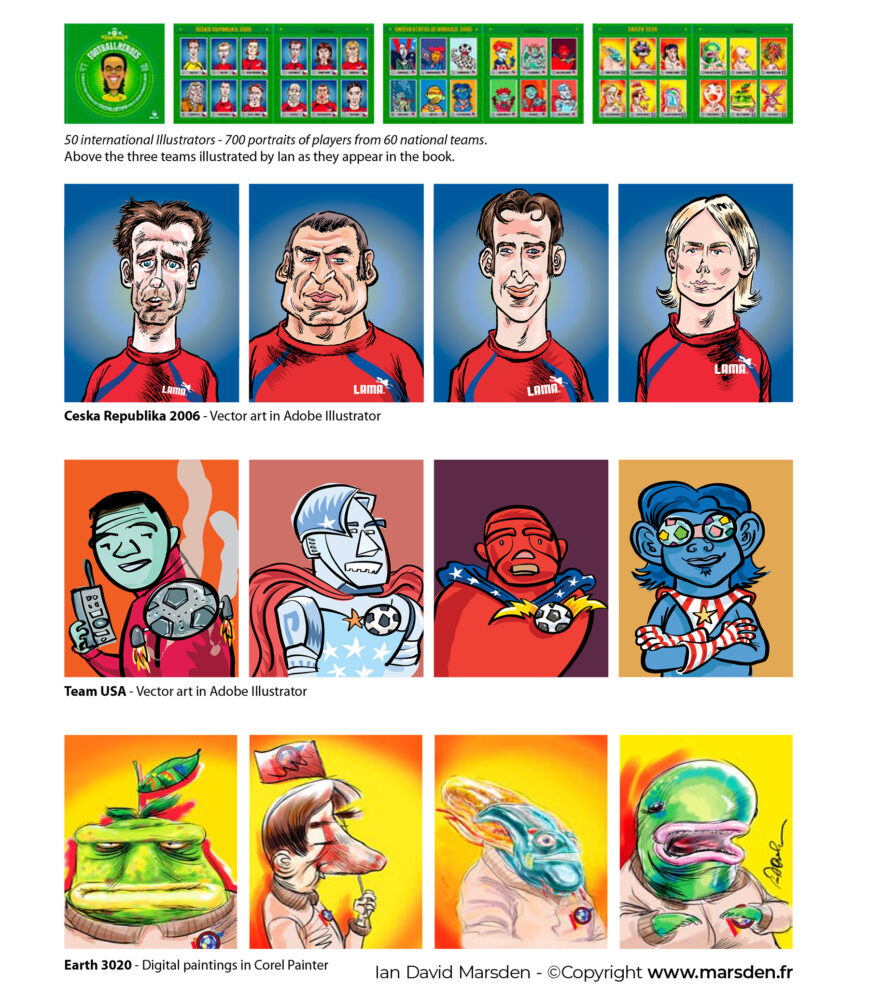 Caricature portraits of international football players from the Football Heroes anthology series by Ian David Marsden.