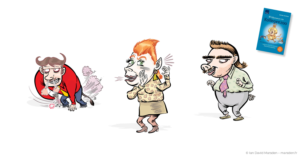 Kollegenzoo workplace animals showing aggression, disorder, and toxic behaviors