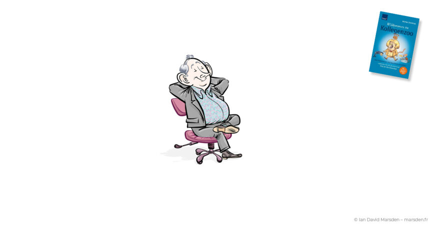 Ruhefant character from Kollegenzoo representing quiet stubbornness and passive resistance in office life