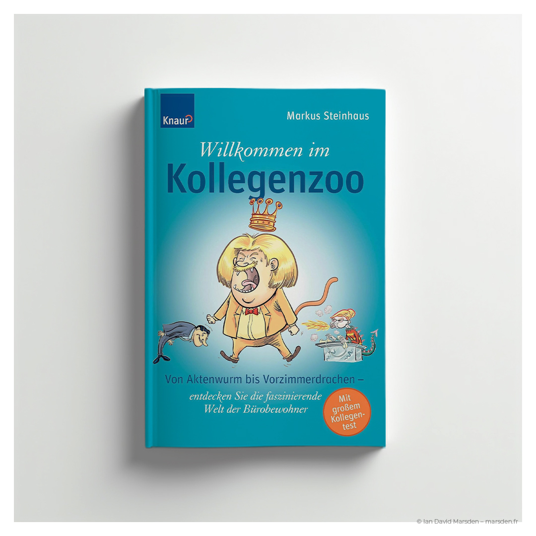 Front cover of Kollegenzoo featuring lion character and office animals, by Ian David Marsden