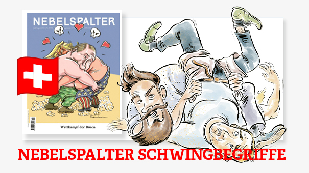 Schwingbegriffe im Nebelspalter mit Cartoons von Ian David Marsden zum Schwingerfest 2025