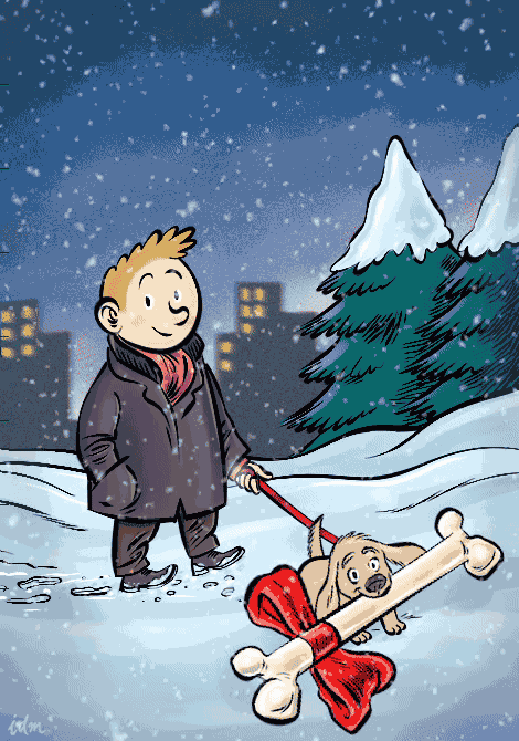 Animated GIF of a smiling couple with champagne under fireworks – New Year eCard design