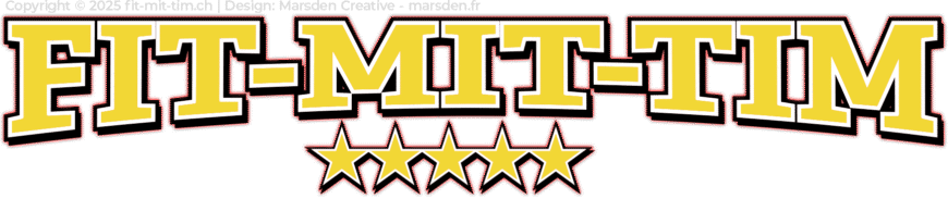 Fit-Mit-Tim Logo in Gelb und Schwarz mit Sternen, Design von Marsden Creative, Personal Training Zürich