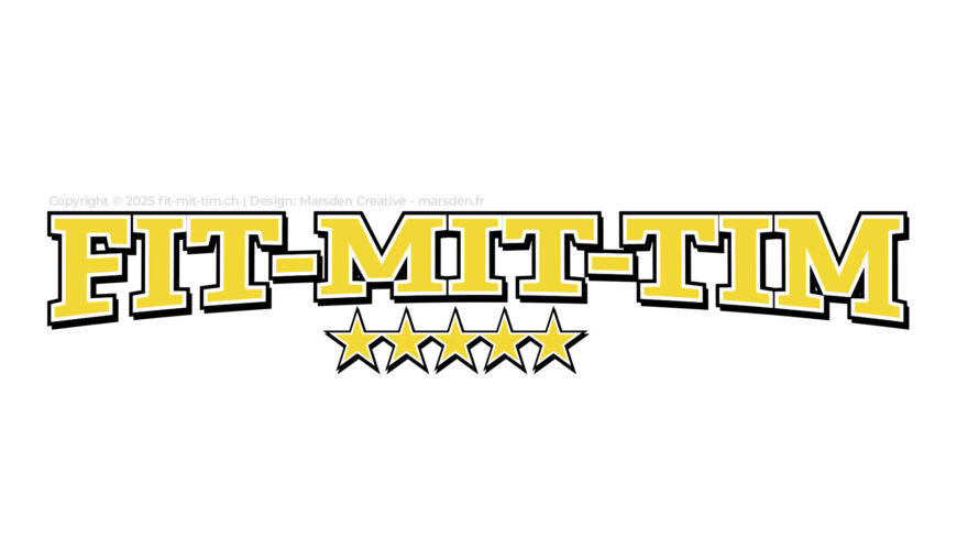 Logo Fit-Mit-Tim in Weiss und Gelb, gestaltet von Marsden Creative, für Personal Trainer Tim Müller Zürich