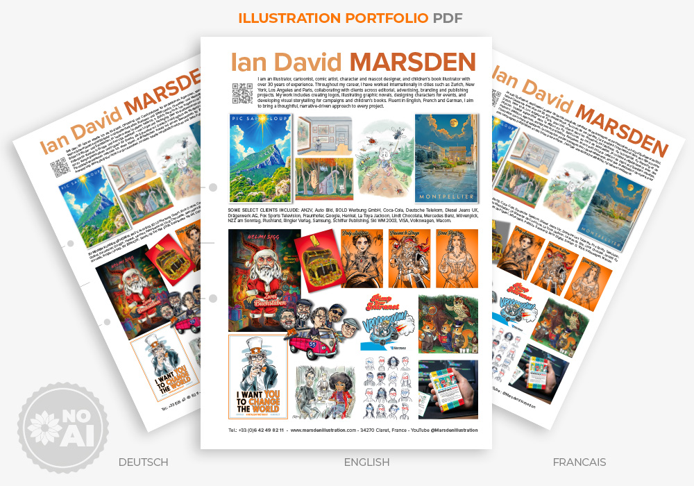 Ian David Marsden illustration portfolio – advertising, editorial, character design and storyboard samples.