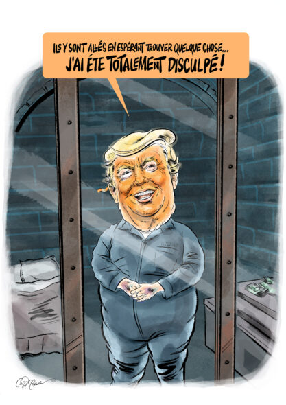 Trump Cartoon in a straitjacket mental institution