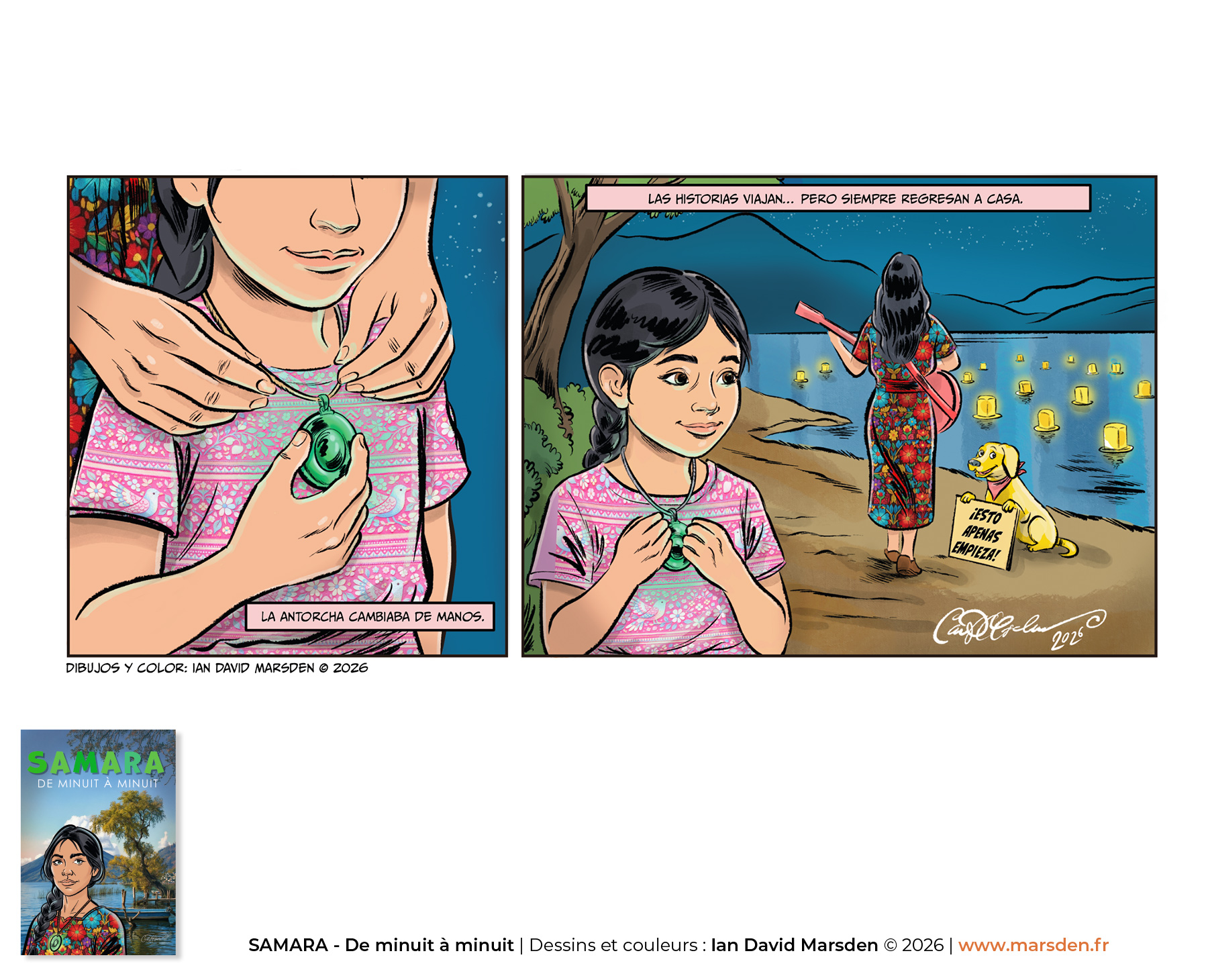 Comic art close-up by Ian David Marsden of a young woman holding a pendant in an emotional bande dessinée panel