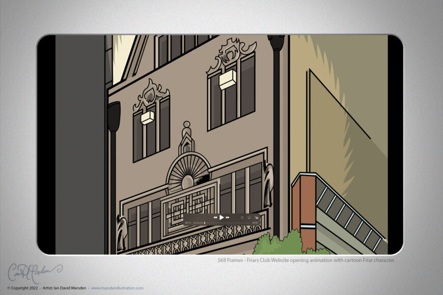 Vector illustration of the New York Friars Club building used in an animated website intro by Ian David Marsden
