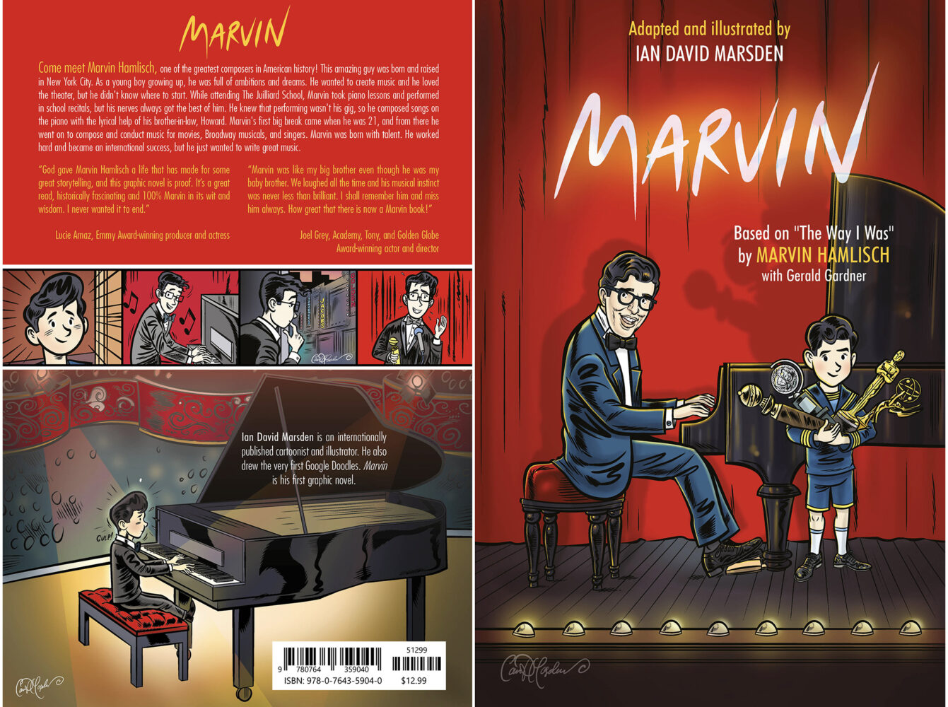 Couverture et quatrième de couverture du roman graphique Marvin, adapté et illustré par Ian David Marsden.