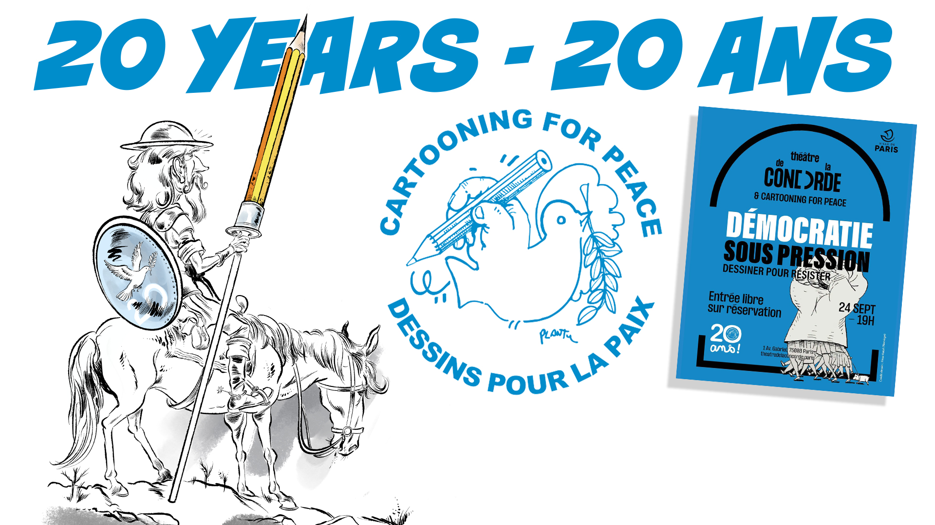 Cartooning for Peace 20th anniversary and Démocratie sous pression event at the Théâtre de la Concorde in Paris.
