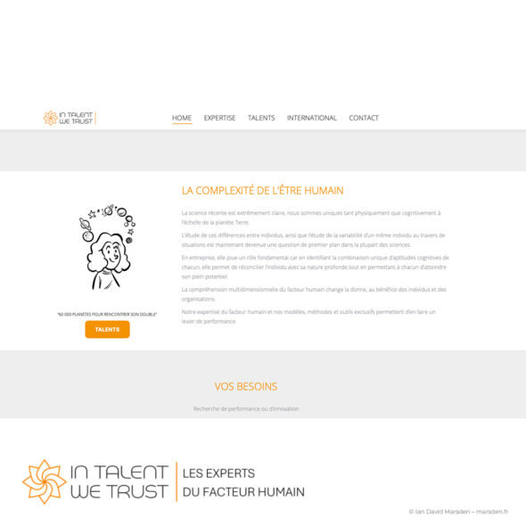 Website screenshot showing Léonard surrounded by planetary symbols beside French text about the complexity of human beings.