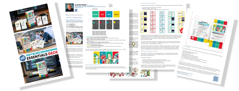 visual storytelling case studies showing instructional illustration, UX interface design and business communication systems for corporate and training environments